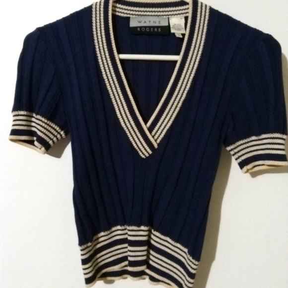 Vintage Y2K "Wayne Rogers" Silk blend v-neck ribbed sweater top medium, perfect! - Picture 2 of 7